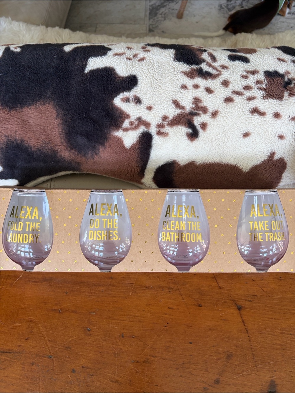 Stemless Wine Glasses with Gold 'Alexa' Text - Rose and Gold (Set of 4 in Box)